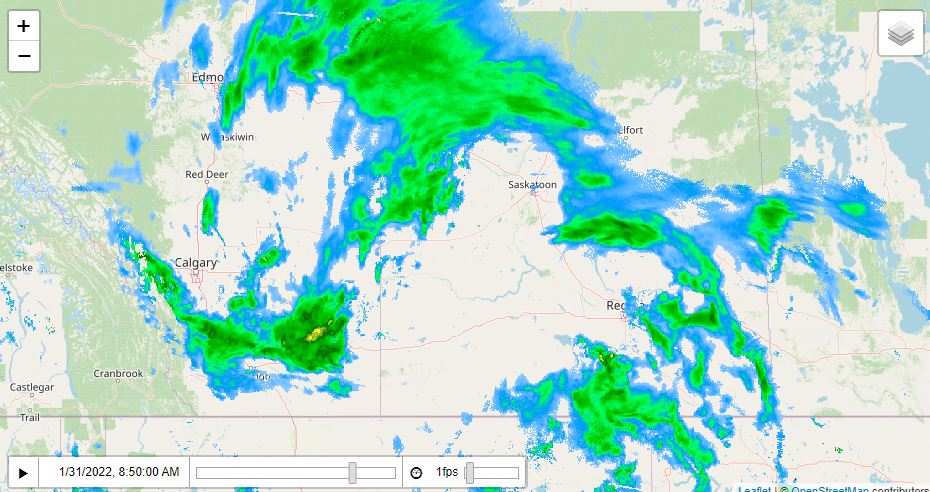 Canada weather radar showing storm systems